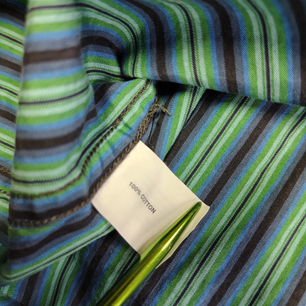 GAP Button Down Shirt Mens L Green Blue Striped Fitted Premium 100% Cotton - Picture 7 of 11